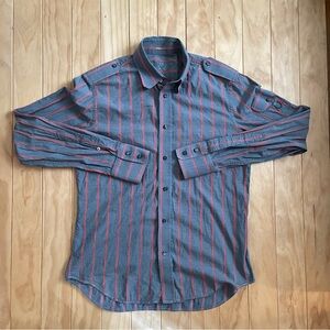 Diesel Shirt Mens XXL Gray Red Stripe 100% Cotton Y2K Made in Italy